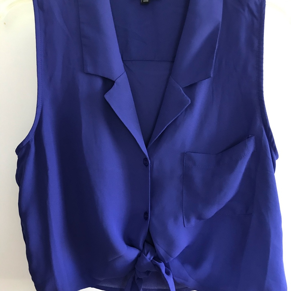 Blue button down crop top